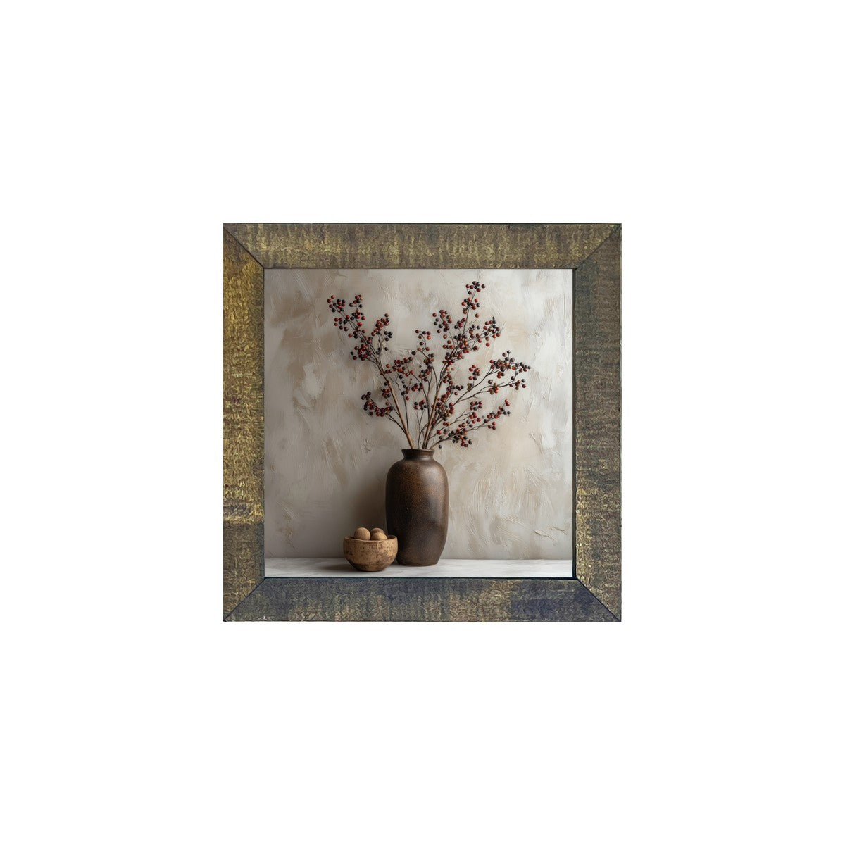 Floral Still Life - Burgundy Berry Sprays in Tall Vase - Square Frame