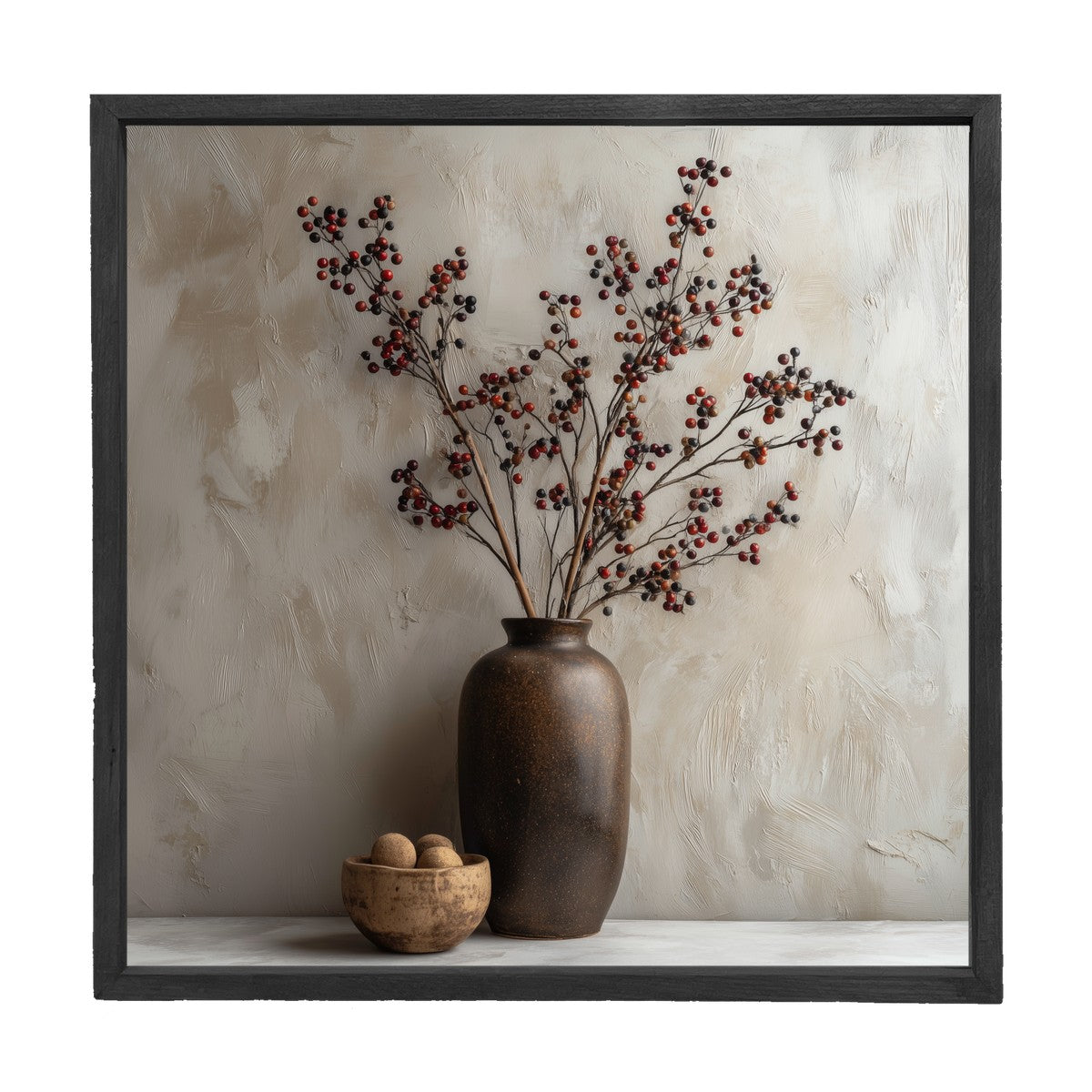 Floral Still Life - Burgundy Berry Sprays in Tall Vase - Square Frame