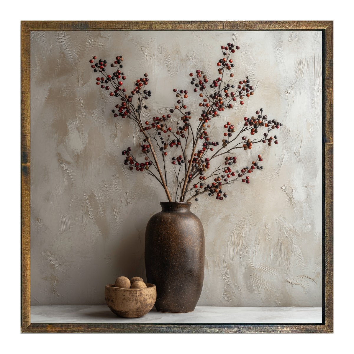 Floral Still Life - Burgundy Berry Sprays in Tall Vase - Square Frame