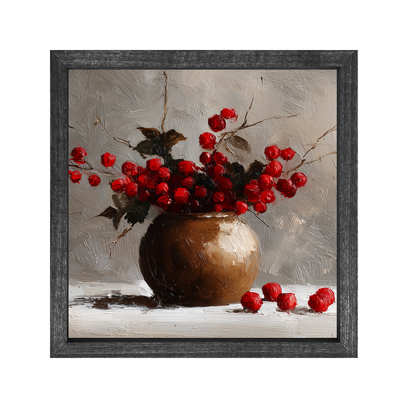 Floral Still Life - Red Floral Branches in Copper Pot - Square Frame