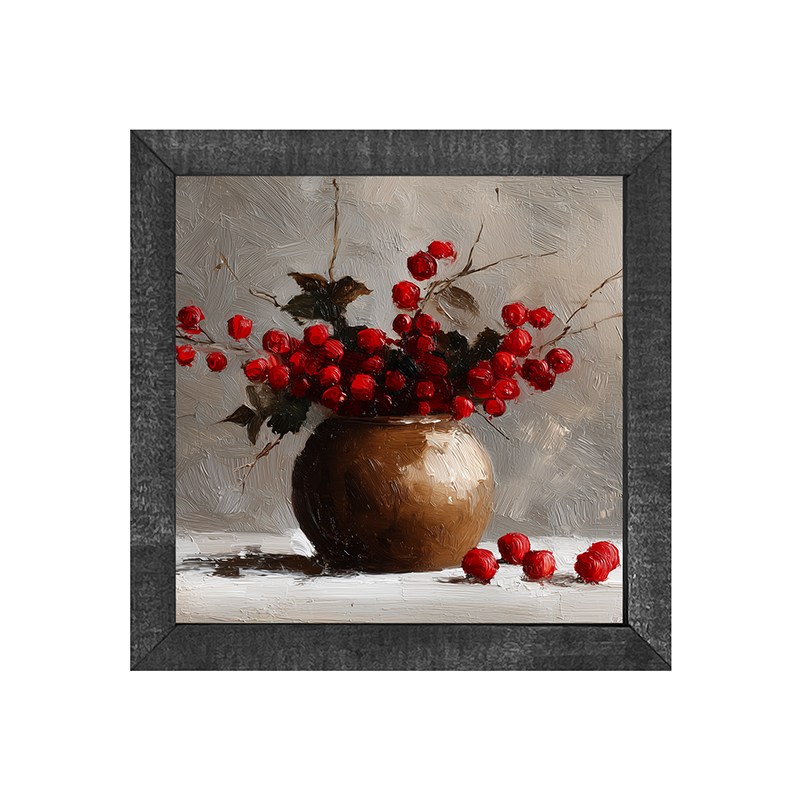 Floral Still Life - Red Floral Branches in Copper Pot - Square Frame