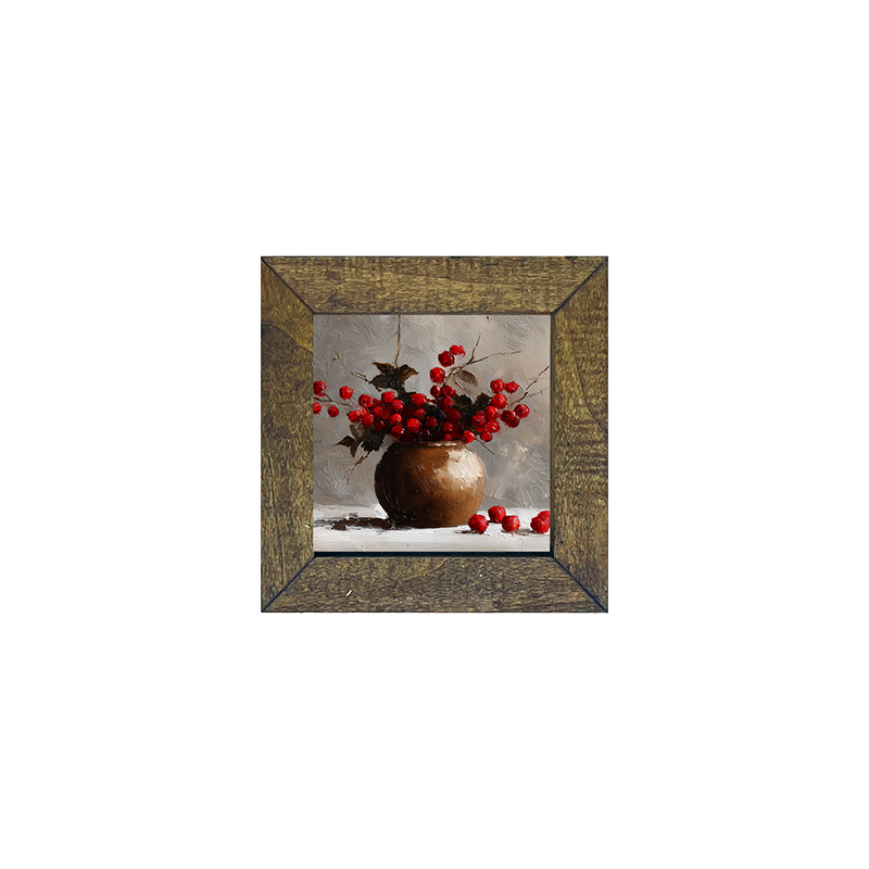 Floral Still Life - Red Floral Branches in Copper Pot - Square Frame