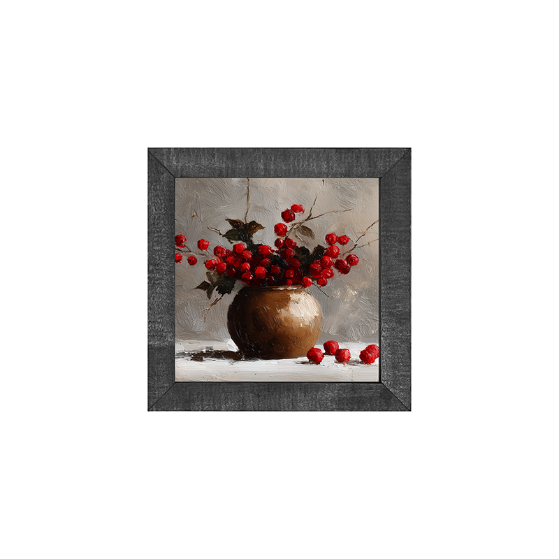 Floral Still Life - Red Floral Branches in Copper Pot - Square Frame