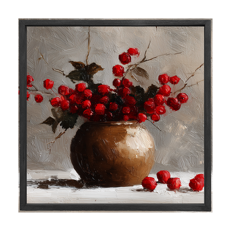 Floral Still Life - Red Floral Branches in Copper Pot - Square Frame
