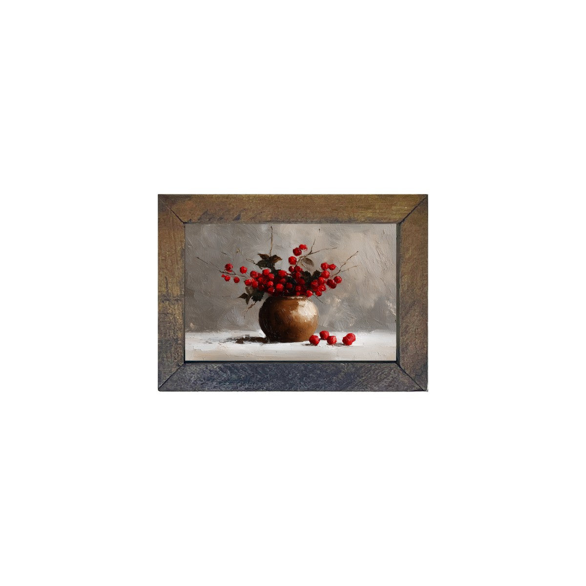 Floral Still Life - Red Floral Branches in Copper Pot - Horizontal Frame