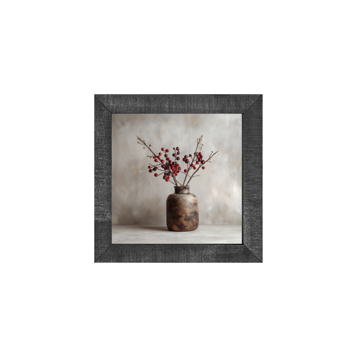 Floral Still Life - Burgundy Berry Sprays in Short Vase - Square Frame