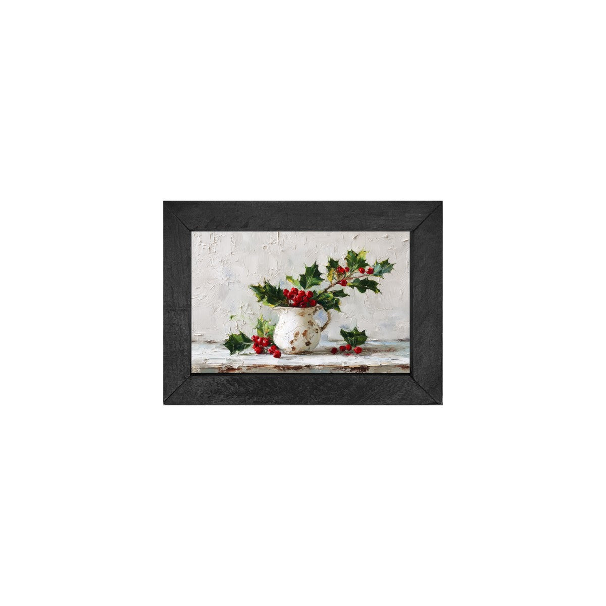 Floral Still Life - Holly Sprig in Pitcher - Horizontal Frame