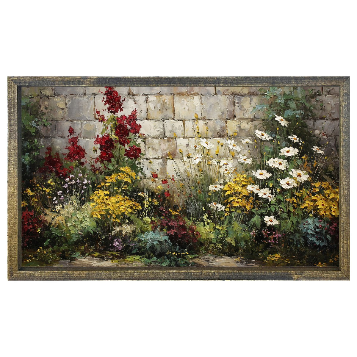 Garden Wall - Burgundy Delphiniums - Horizontal Frame