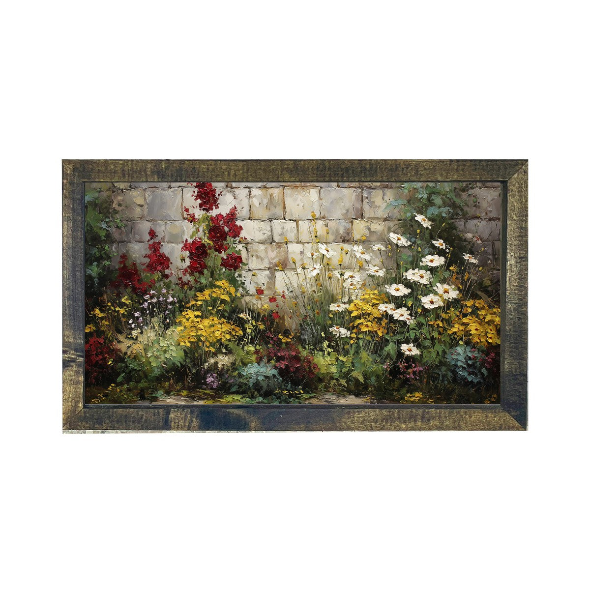 Garden Wall - Burgundy Delphiniums - Horizontal Frame