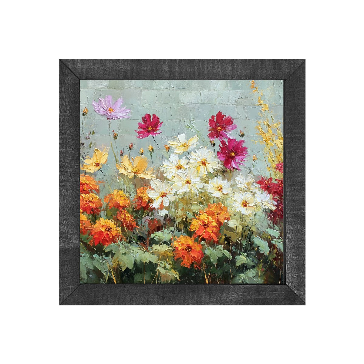Garden Wall - Orange and White Flowers - Square Frame