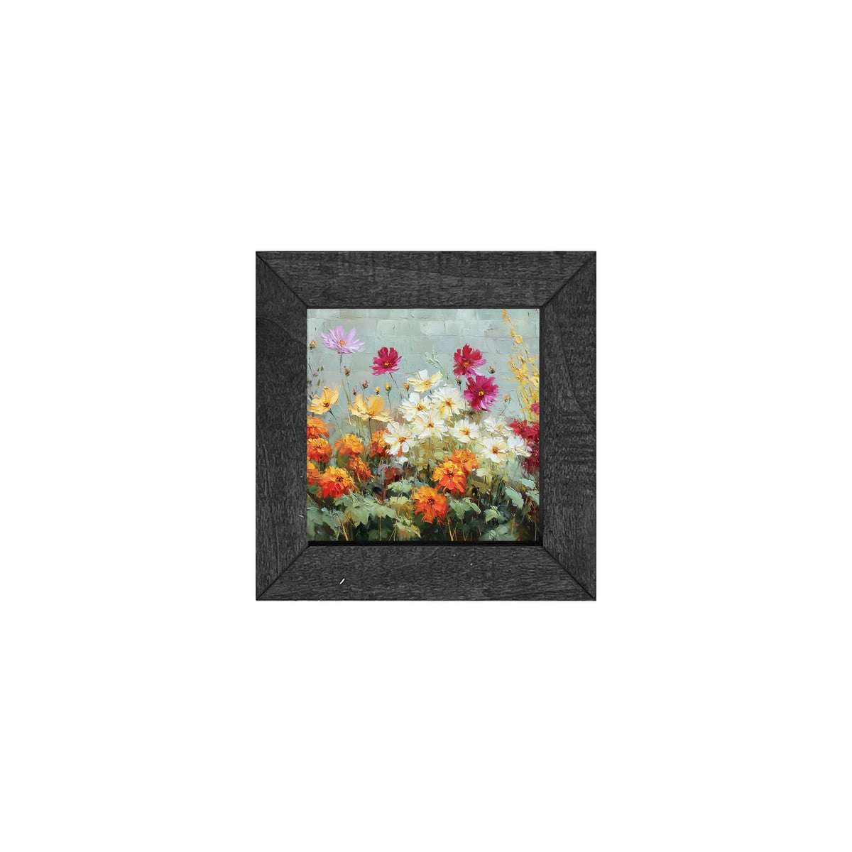 Garden Wall - Orange and White Flowers - Square Frame
