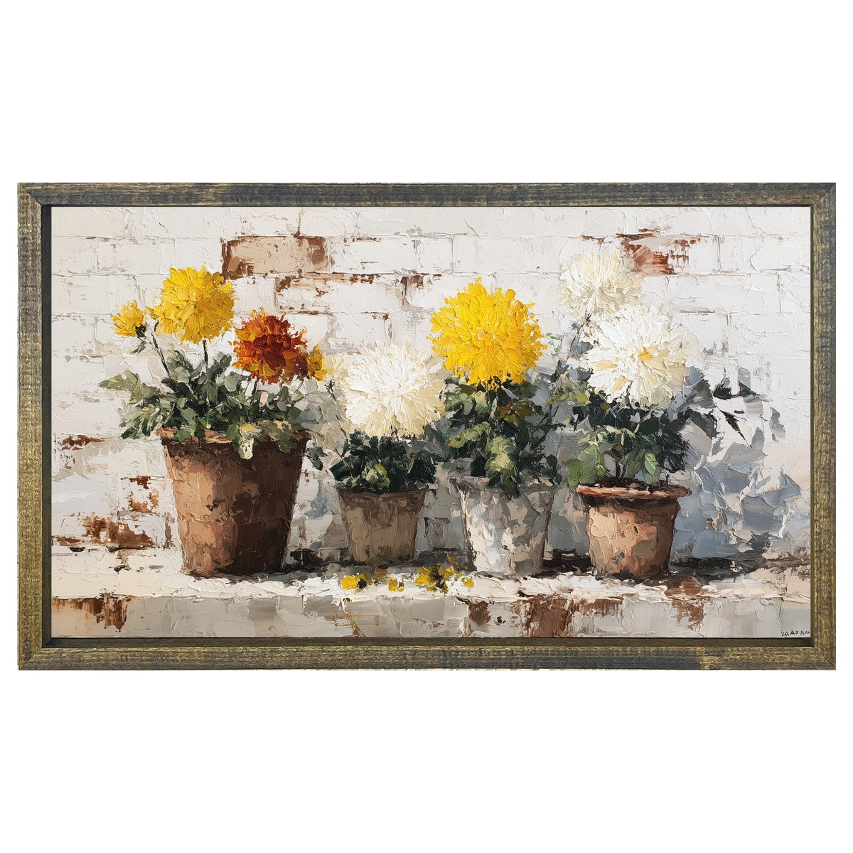 Floral Still Life - Orange and Yellow Mums - Horizontal Frame