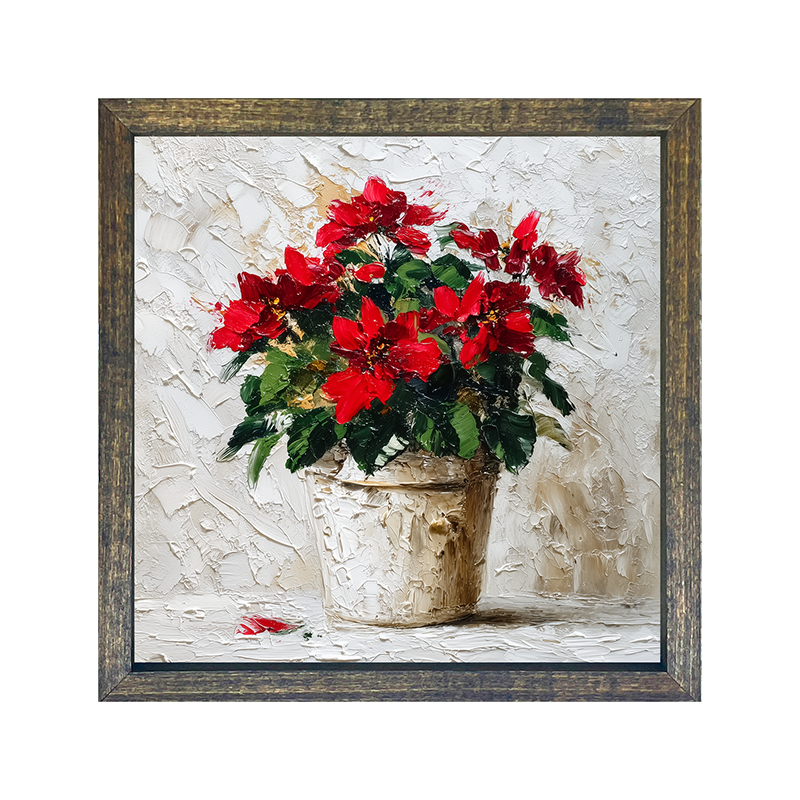 Floral Still - Potted Poinsettias - Square Frame