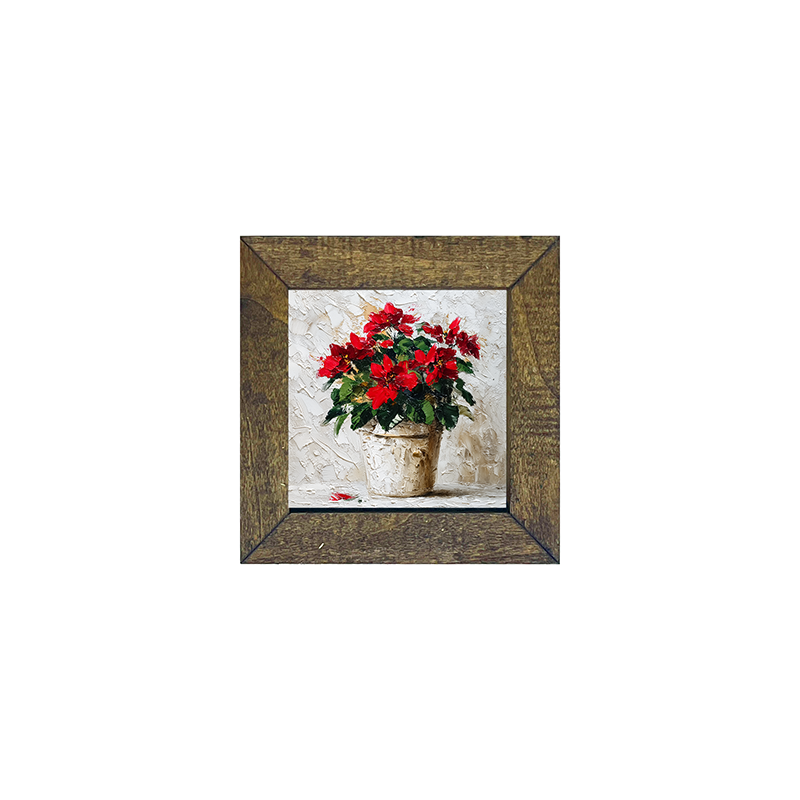 Floral Still - Potted Poinsettias - Square Frame