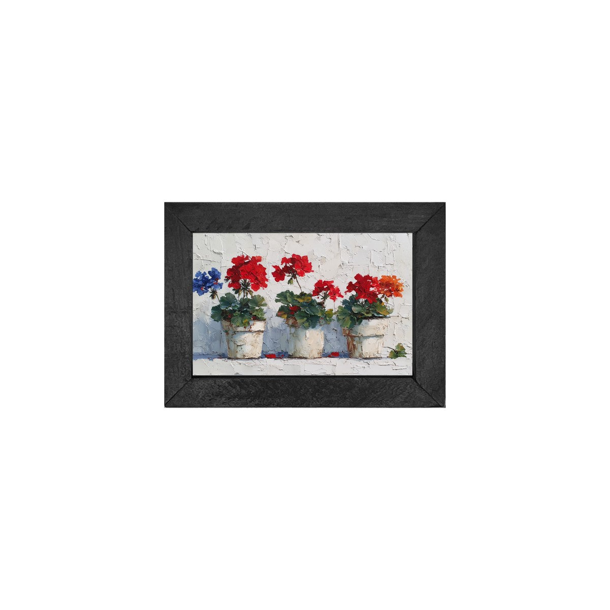 Floral Still Life - Red and Blue Geraniums - Horizontal Frame