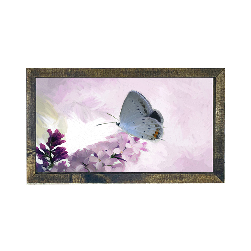 Blue butterfly on lilac Horizontal
