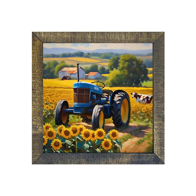 Blue Tractor with Cow