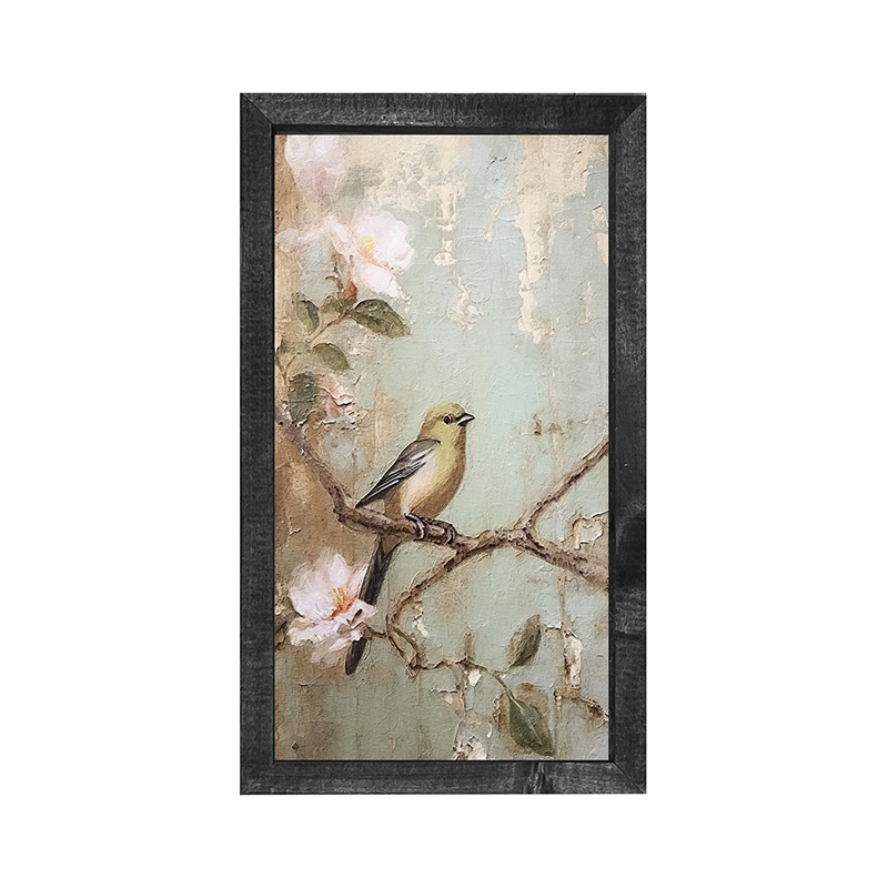 Yellow bird on branch-Vertical