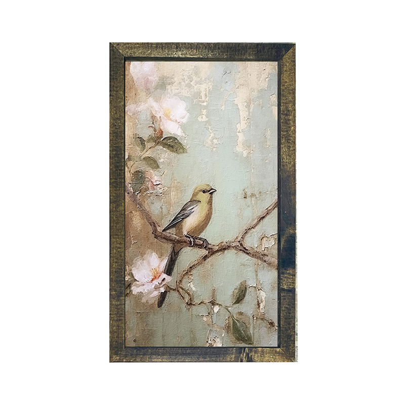 Yellow bird on branch-Vertical