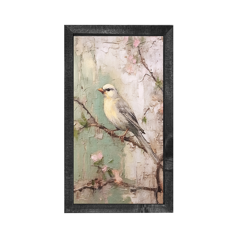 Yellow breasted bird on branch-Vertical