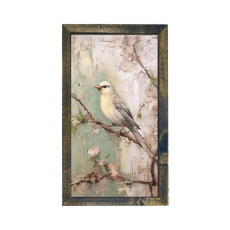 Yellow breasted bird on branch-Vertical