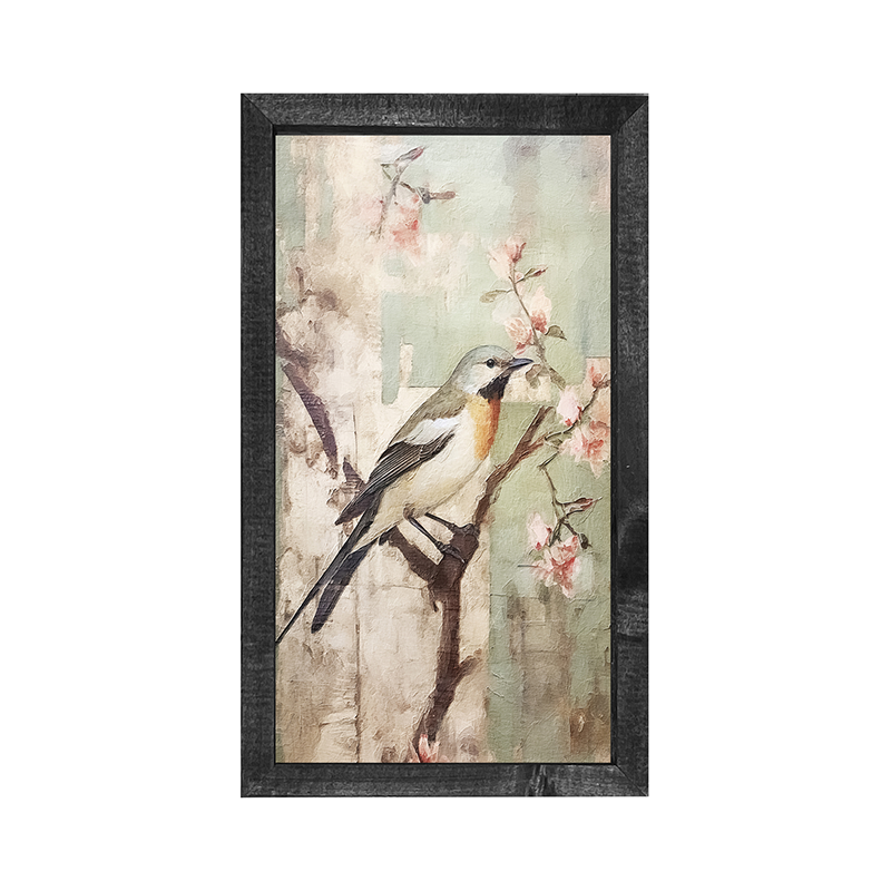 Red breasted bird on branch-Vertical