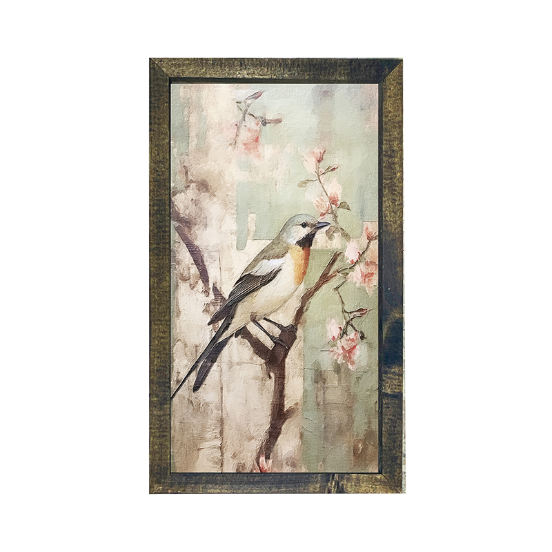 Red breasted bird on branch-Vertical