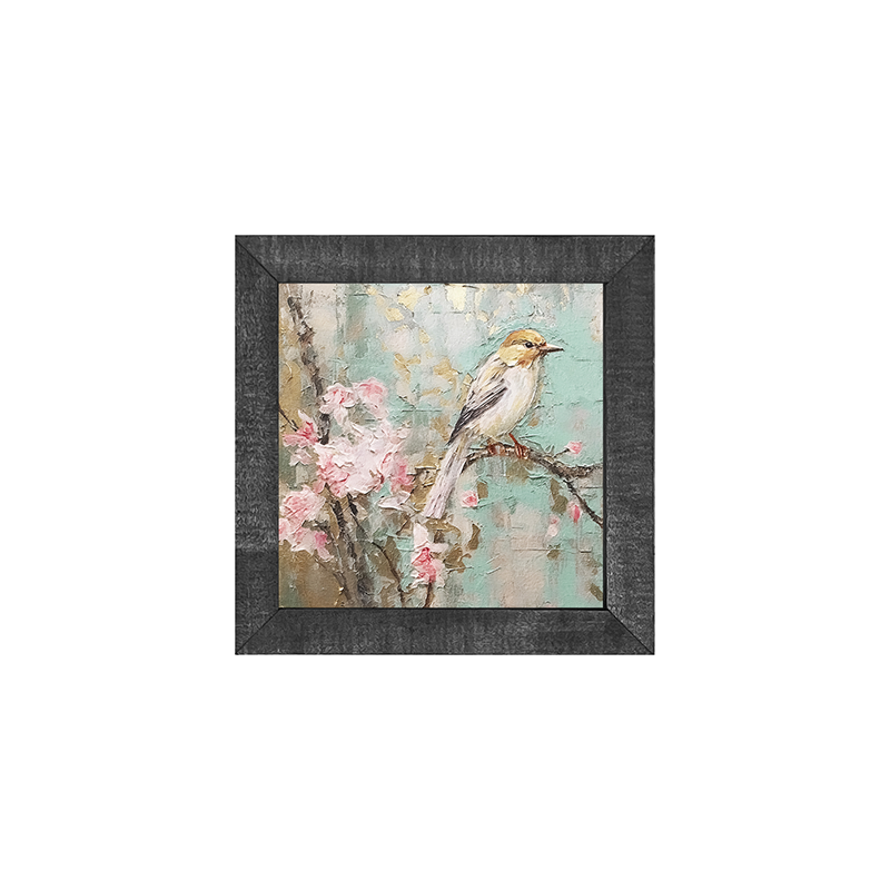 White-breasted bird on cherry blossom branch