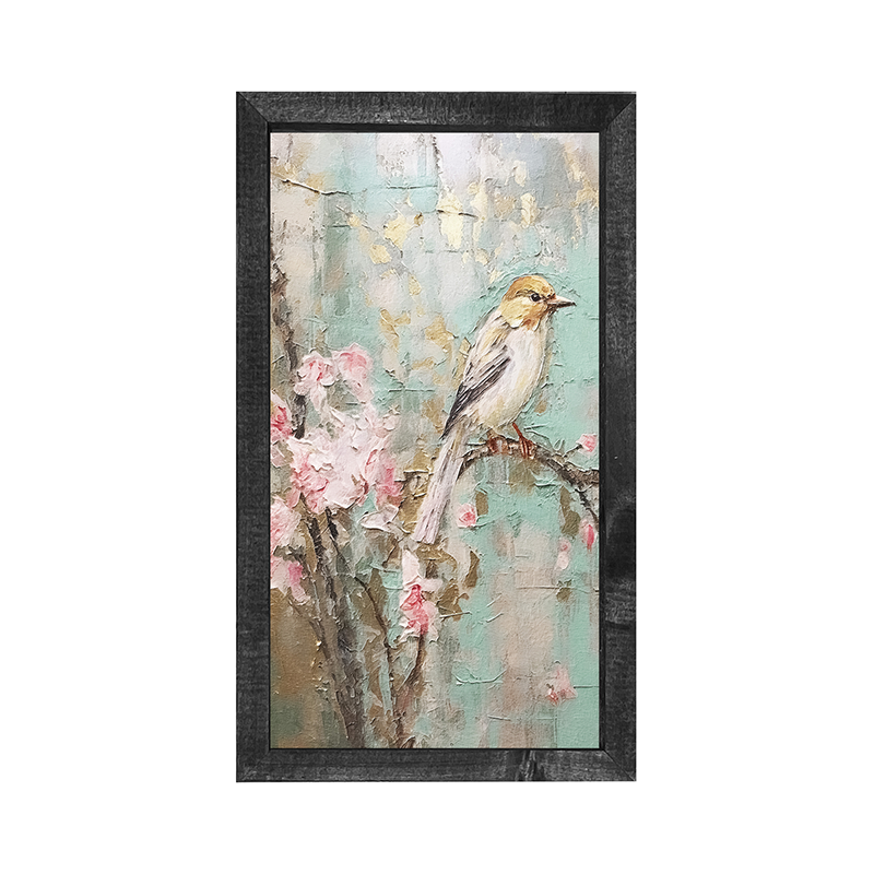White breasted bird on cherry blossom branch-Vertical