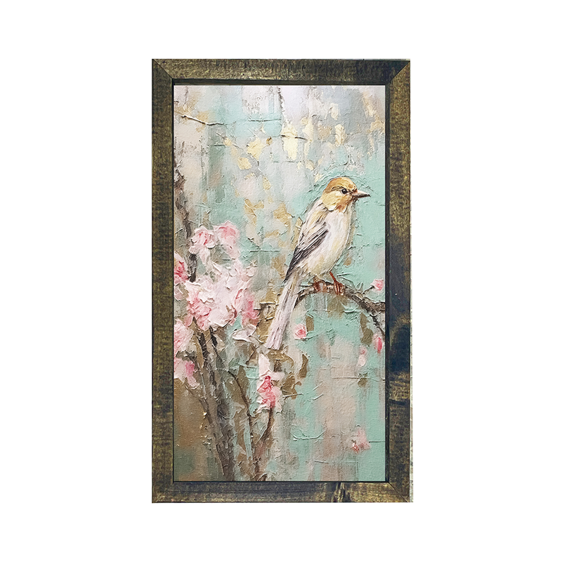 White breasted bird on cherry blossom branch-Vertical