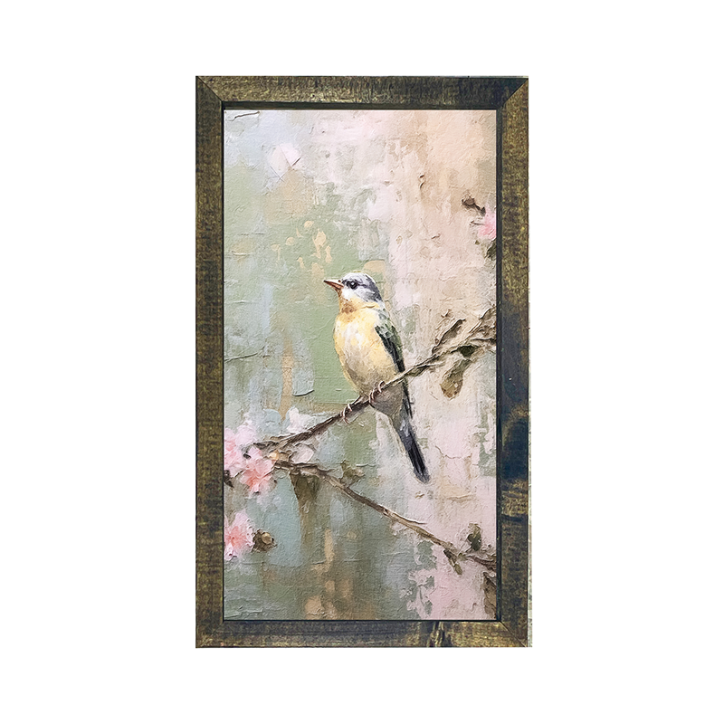 Bird sitting on cherry blossom branch-Vertical