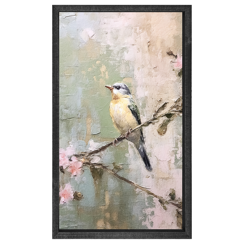 Bird sitting on cherry blossom branch-Vertical