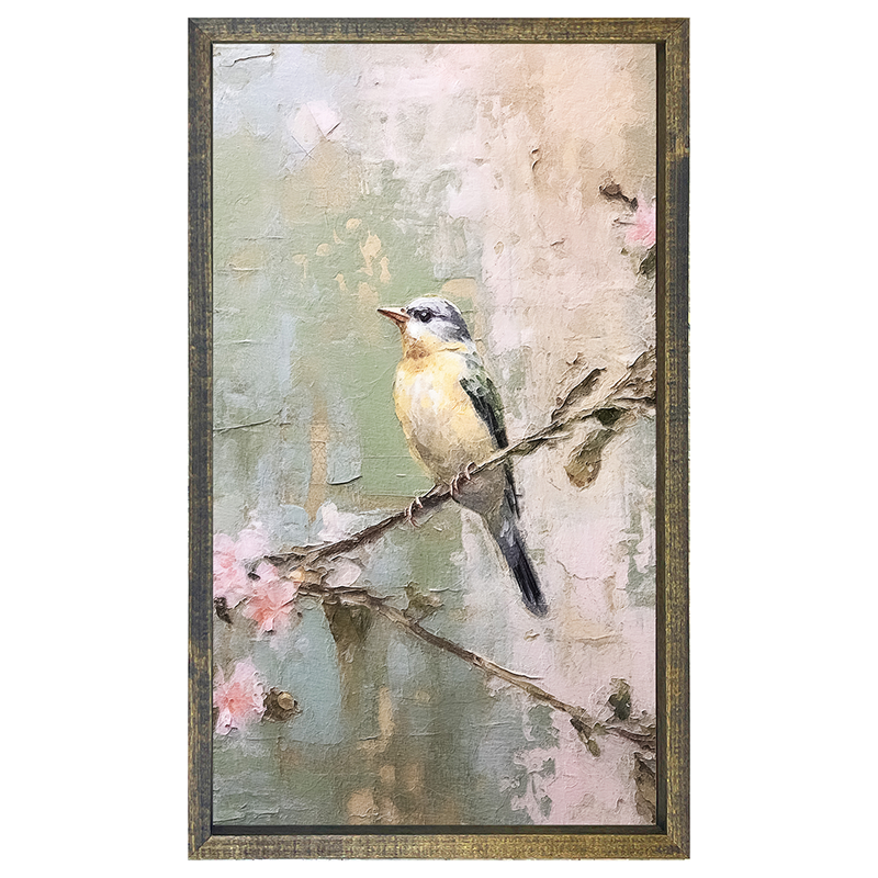 Bird sitting on cherry blossom branch-Vertical