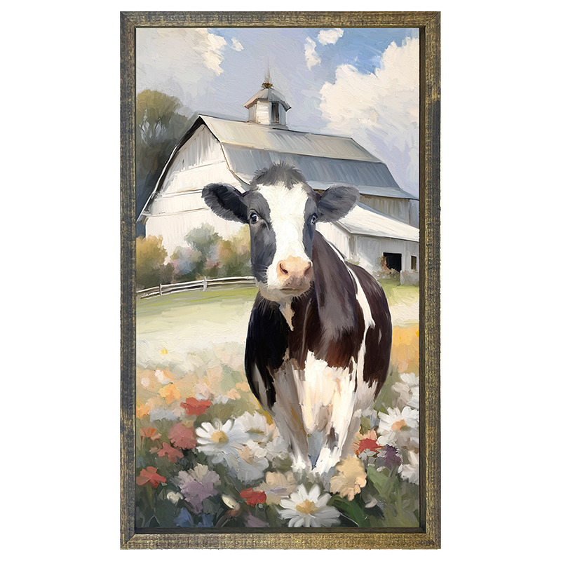 Cow in flowers - Vertical Frame