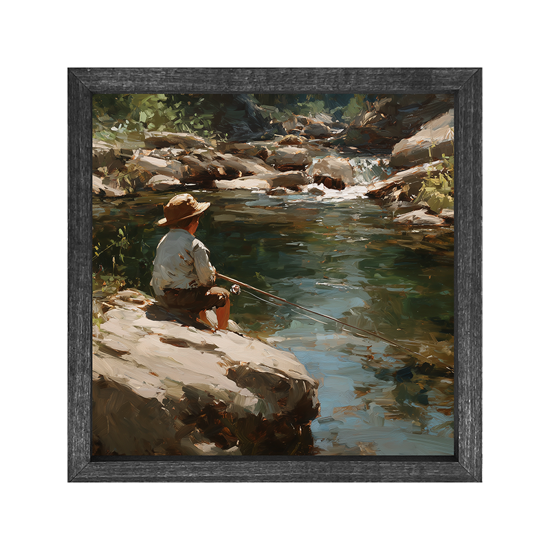 Fishing - Boy on River Rock