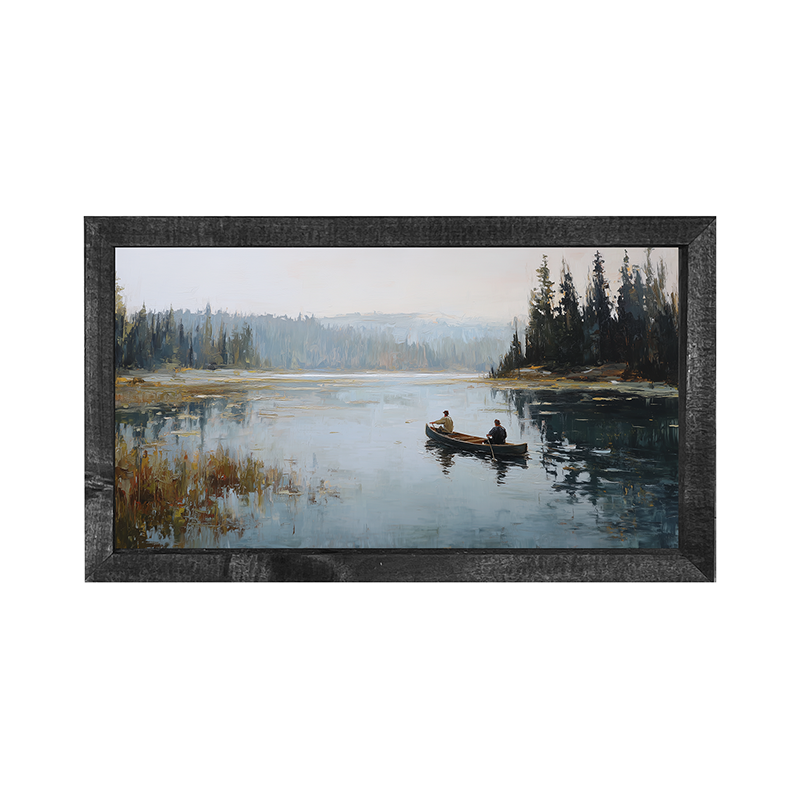 Fishing - Canoe on Lake - Horizontal Frame