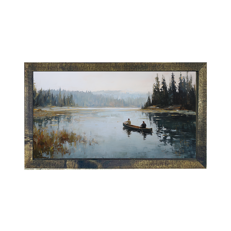 Fishing - Canoe on Lake - Horizontal Frame
