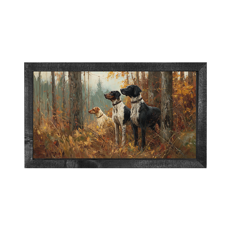 Hunting Season - Dogs in the Woods - Horizontal Frame