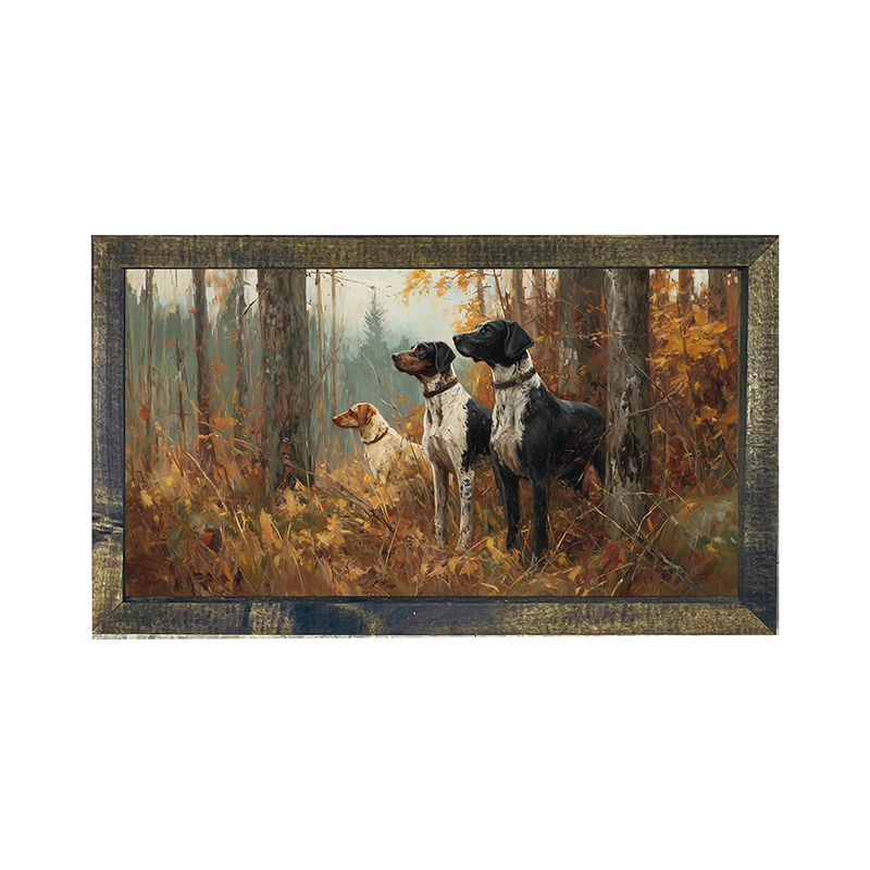 Hunting Season - Dogs in the Woods - Horizontal Frame