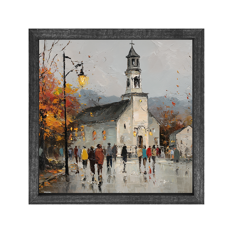Hudson Valley Village - Autumn Sunday - Square Frame