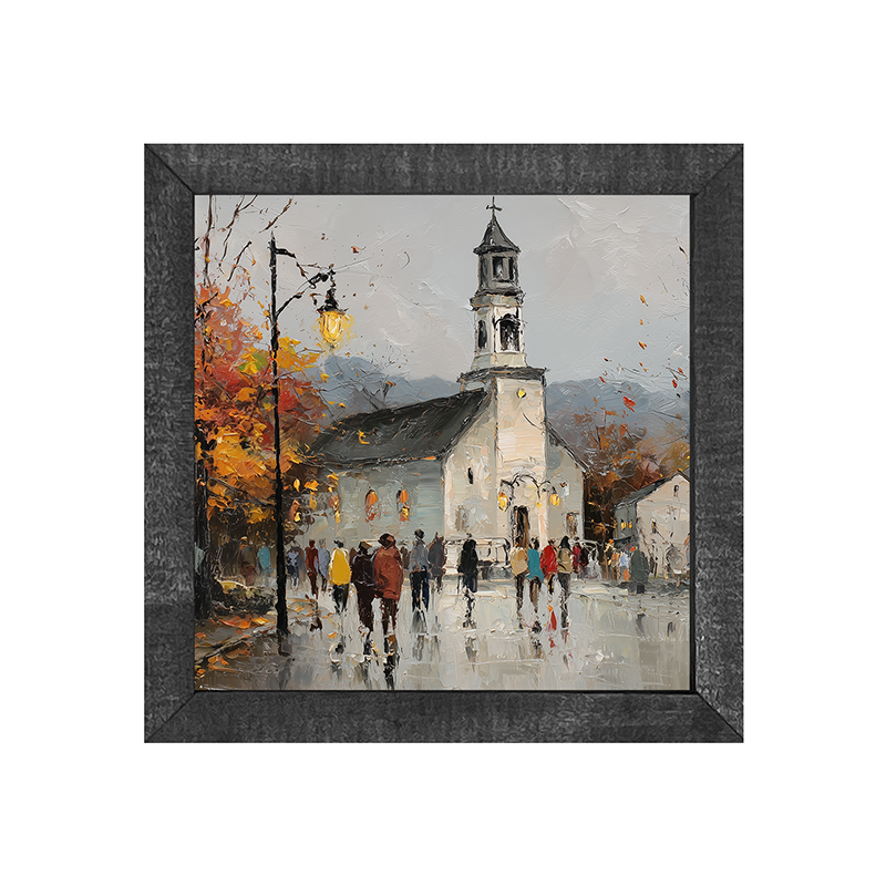 Hudson Valley Village - Autumn Sunday - Square Frame