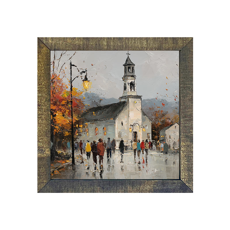 Hudson Valley Village - Autumn Sunday - Square Frame