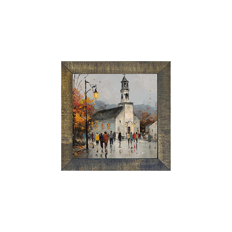 Hudson Valley Village - Autumn Sunday - Square Frame