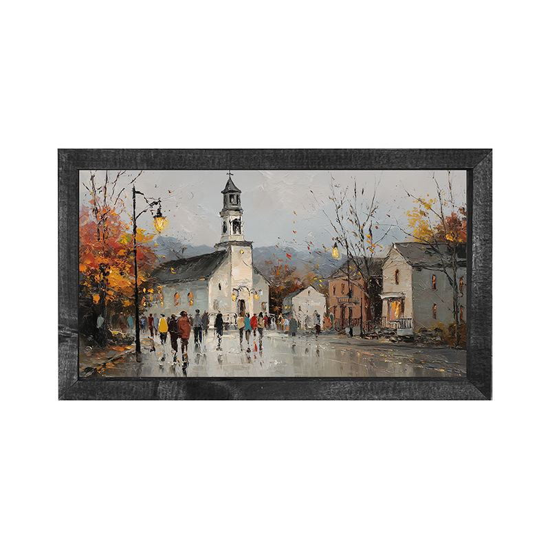 Hudson Valley Village - Autumn Sunday - Horizontal Frame