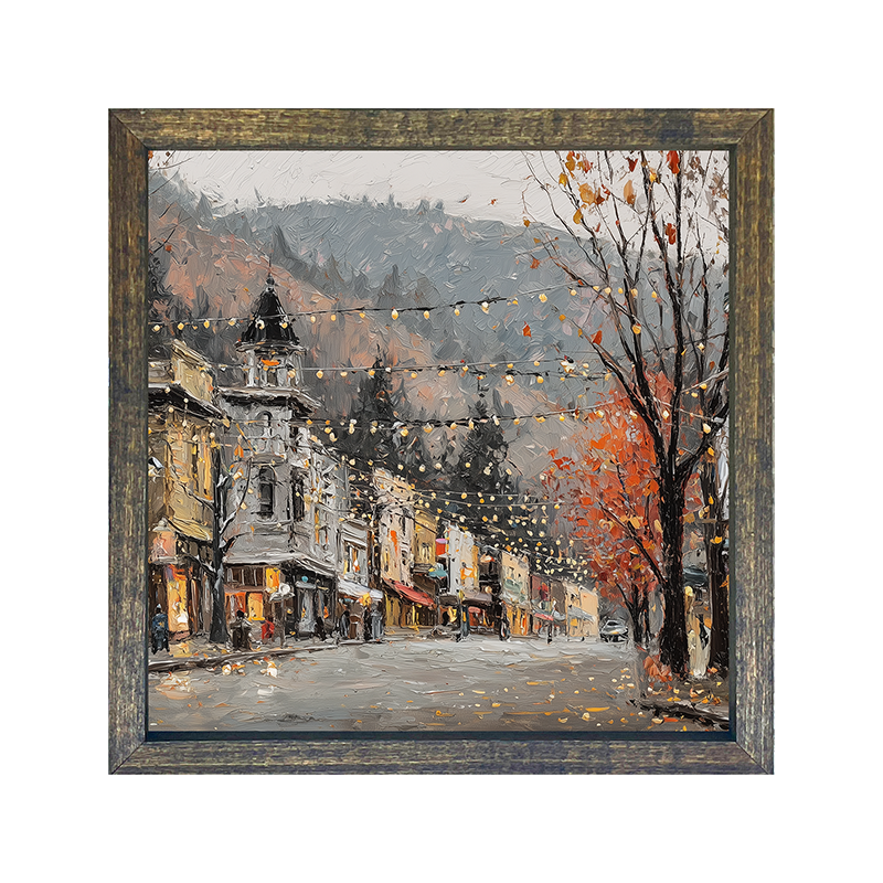Hudson Valley Village - Autumn Lights along Main Street - Square Frame