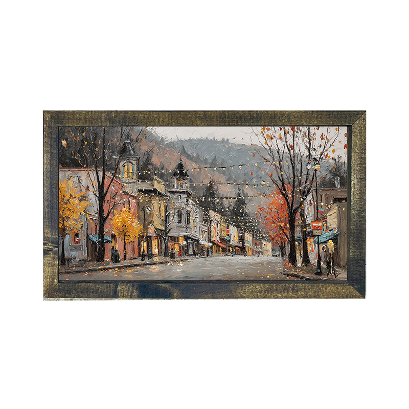 Hudson Valley Village - Autumn Lights along Main Street - Horizontal Frame