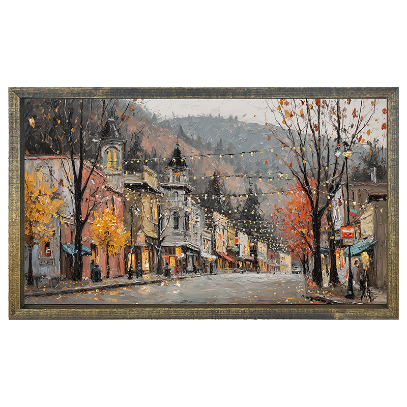 Hudson Valley Village - Autumn Lights along Main Street - Horizontal Frame