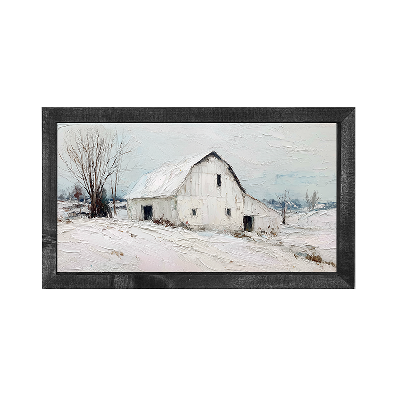 Country Winter - White Barn - Horizontal Frame