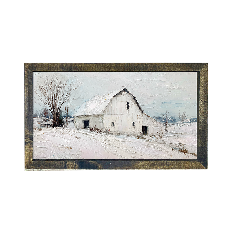 Country Winter - White Barn - Horizontal Frame