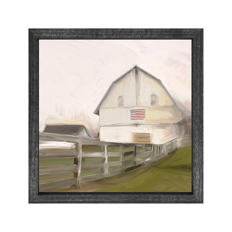 Patriotic Barn with fence